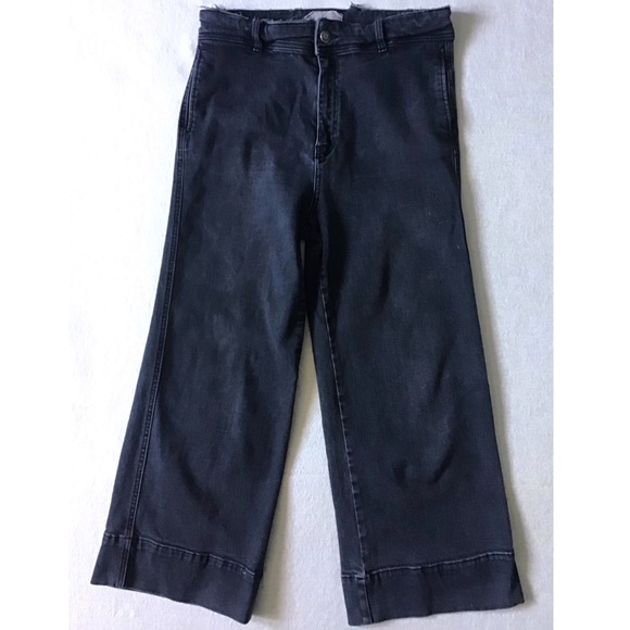 Free People Wide Leg Jeans Woman’s 28 Black Wash High Rise Relaxed Cropped Fit - Picture 1 of 13